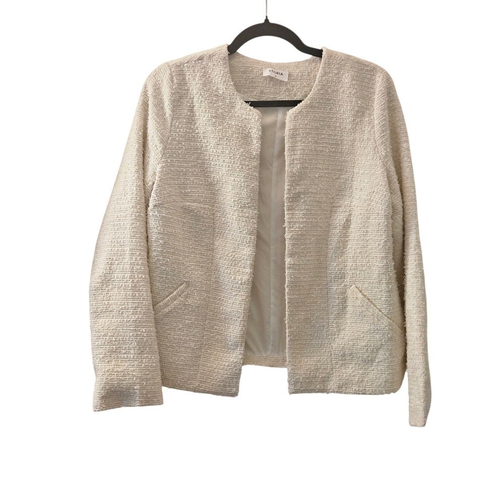 Storia Textured Tweed Jacket Women's‎ Medium Cream Career Business Casual